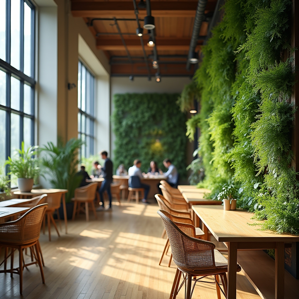 Espacio de trabajo con plantas y materiales naturales usado por un equipo pequeño